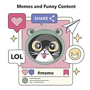 Memes and Funny Content theme. Flat vector illustration.
