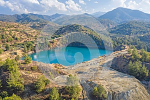 Memi mine lake, abandoned copper mine in Cyprus with the environment recovered and reforested photo