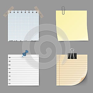 Memo notes icons. Set of yellow sticky. Post it note isolated on background
