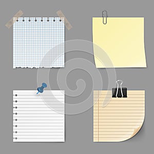 Memo notes icons. Set of yellow sticky. Post it note isolated on background photo