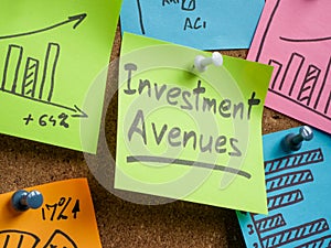 Memo sticks pinned to the board, one with Investment avenues inscription.