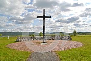 Memorable cross on a Russian-German memorial cemetery. Murmansk region