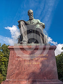 Monument to the famous composer Rimsky-Korsakov in the park in t photo