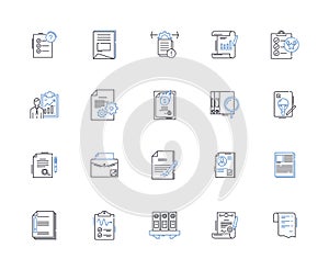 Memorandums line icons collection. Communication, Policy, Agreement, Record, Protocol, Memo, Direction vector and linear