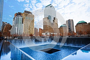 Memorial 911 with beautiful buildings, New York