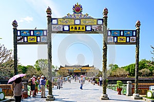 Gate to Imperial City Hue, Vietnam Gate of the Forbidden City of Hue. Entrance to Thai Hoa Palace.