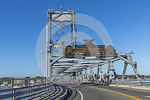 The Memorial Bridge  over the Piscataqua River, in Portsmouth, which connects New Hampshire to Maine, USA