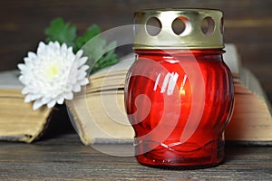 Memorial candle and flower