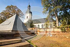 Memorial Church of Leipzig SchÃ¶nefeld with pyramid grave