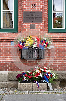 Memorial and commemorative plaque - liberation of the city and town by Red Army after fascist occupation