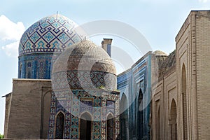 Memorial complex Shakhi-Zinda in Samarkand in Uzbekistan. The domes of the towers of the mosque. Tourism concept. 2