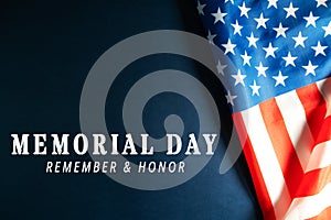 Memorial Day with American flag on blue background