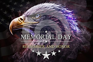 Memorial day. American white headed eagle, the symbol of America, with the flag. Patriotic symbols of the United States of America