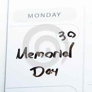 Memorial day on a calendar