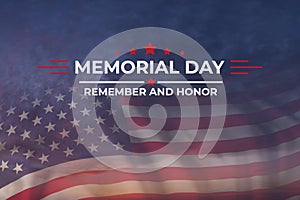 Memorial day card with flag and text