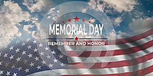 Memorial day card with flag and text