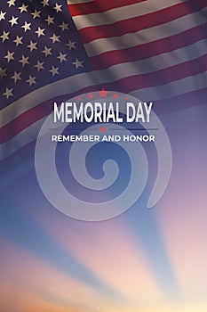 Memorial day card with flag and text