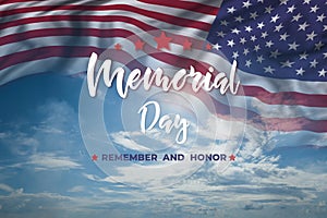 Memorial day card with flag and text