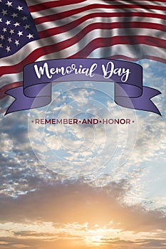 Memorial day card with flag and text