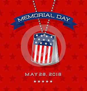 Memorial Day card with soldier`s dog tags with flag