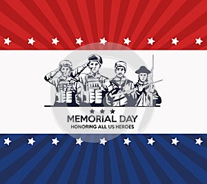 Memorial day celebration poster with troop of heroes