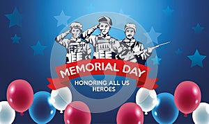 Memorial day celebration poster with troop of heroes