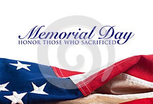 Memorial Day design with United States flag on white