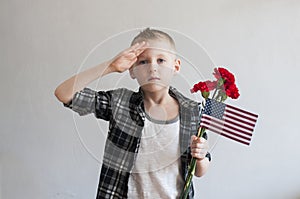 Memorial day with flowers and American flag