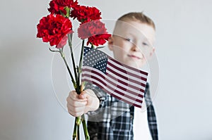 Memorial day with flowers and American flag