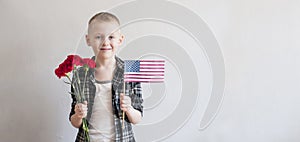 Memorial day with flowers and American flag