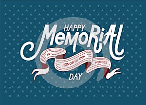 Memorial day hand lettering greeting card with letters in retro style