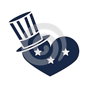 Memorial day heart with hat and stars american celebration flat style icon silhouette style icon