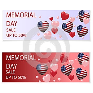Memorial Day. Illustration in honor of the national US holiday with a heart in the USA flag style. Holiday flyers