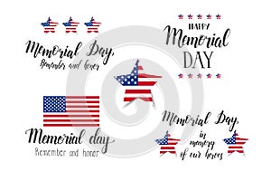 Memorial Day lettering Set. National american holiday. Hand made quotes