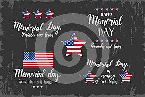 Memorial Day lettering Set. National american holiday. Hand made quotes