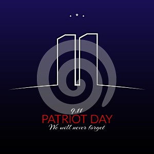 Memorial Day Patriot Day September 11 in the USA Patriot Day Memorial Day on a dark background Silhouette of twin towers Vector