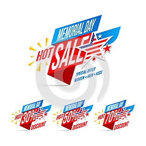 Memorial Day Sale discount labels vector illustration