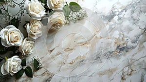 Memorial Day Tribute: American Flag and White Roses on Marble Table