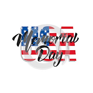Memorial Day. Typographic illustration of USA flag emblem and Memorial Day lettering