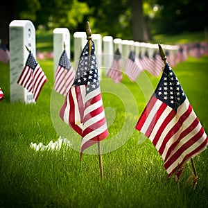memorial day, us americn flags decorating a cemetery