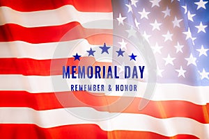 Memorial day USA national holiday text on america flag