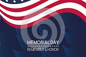 Memorial day vector illustration. USA flag against a dark blue background