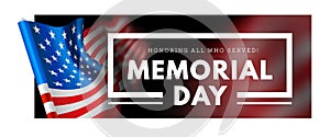 Memorial day vector illustration with waving flag of united states of america