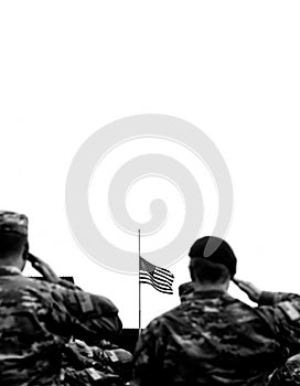 Memorial day. Veterans Day. American Soldiers Saluting. US Army. Military of USA. empty space for text