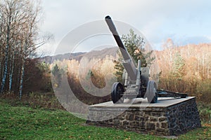 Memorial on Dukelsky Priesmyk in Slovakia - cannon form world war