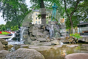 Memorial and fountain with statue of violinist and composer Ole Bull in Bergen city. Norway