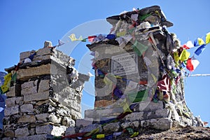 A memorial of perished Everest mountaineers at Thukla Pass, Nepalese Himalayas