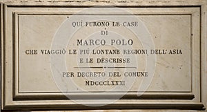 The memorial plaque on the house where he lived Marco Polo photo