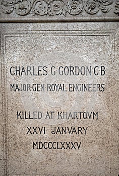 Memorial Plaque of Major General Charles George Gordon who was an army in the British Army, January 2018