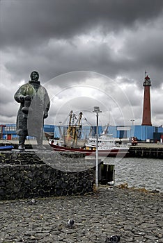 Memorial statue in the Fishermen`s harbour, Ijmuiden, the Netherlands.